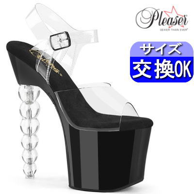 Pleaser | 18cmヒール|21.5cm～27cm| プリーザー プリーザー 厚底ストラップサンダル ブラック/クリア ピンヒール ポールダンス ダンサー ヒール ダンス 用 レディース 靴 公式 BLISS-708 BLISS708/C/B-C zx｜SHOP LaLa