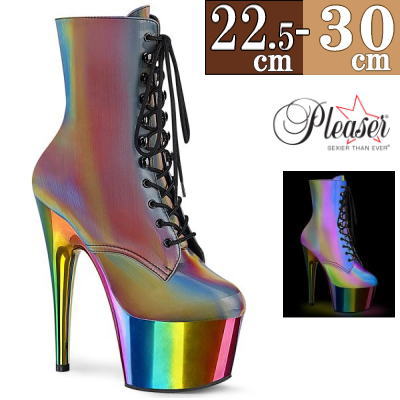 【おまけ付き】 Pleaser | 18cmヒール|22.5cm～28cm| プリーザー 厚底ブーツ ショートブーツ 約18センチヒール レインボー 編み上げ ハイヒール ピンヒール ポールダンス ヒール ダンス レディース 靴 公式 ADORE-1020RC-REFL ADO1020RC-REFL/RB/CH zx