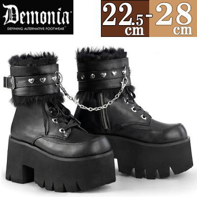 【おまけ付き】 DEMONIA |厚底9cm|22.5cm～28cm| デモニア 厚底ブーツ 黒 ショートブーツ ヒールスニーカー コンバットブーツ ミリタリーブーツ ワークブーツ おしゃれ レディース 靴 人気 パンク ロック ゴス ごつい V系 量産型 地雷系 公式 ASHES-57 ASH57/BVL zx
