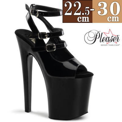 Pleaser | 20cmヒール|21.5cm～30cm| プリーザー ポールダンス用ヒール 厚底サンダル 黒 オープントゥ ヒール高さ20cm ストラップ ピンヒール ダンス V系 サイバー レディース 靴 衣装 衣裳 公式 XTREME-873 XTM873/B/M zx｜SHOP LaLa