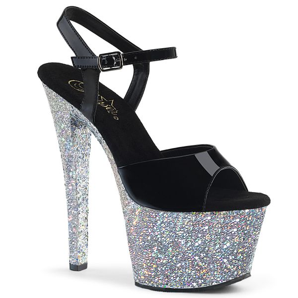 【訳アリ品/25cm限定】 Pleaser | 18cmヒール|プリーザー 厚底サンダル ストラップ付き 約18センチ ヒール 黒 ラメ ハイヒール ピンヒール ポールダンス ヒール キャバ ダンス レディース 靴 大きい サイズ 女装 用 公式 SKY-309LG SKY309LG/B/SG zx