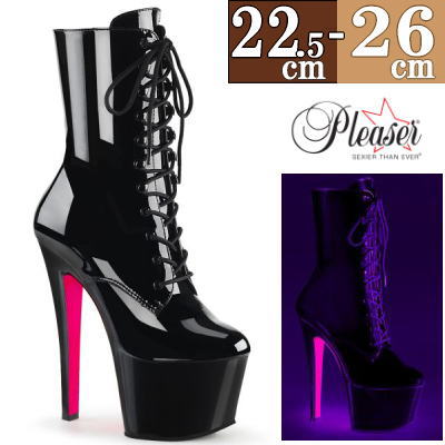 Pleaser | 18cmヒール|21.5cm～26cm| プリーザー 厚底ブーツ ショートブーツ 黒 ピンク エナメル 編み上げ ピンヒール ポールダンス ダンサー ヒール レディース 靴 大きい サイズ 女装 用 公式 SKY-1020 SKY1020TT/B/B-NHP zx｜SHOP LaLa