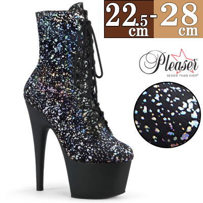 【おまけ付き】 Pleaser | 18cmヒール|22.5cm～28cm| プリーザー 厚底ブーツ ショートブーツ 約18センチヒール 黒 ラメ 編み上げ ハイヒール ピンヒール ポールダンス ヒール ダンス レディース 靴 公式 ADORE-1020SPLAT ADO1020SPLAT/BSVEL/B zx 9,043円
