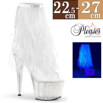 【おまけ付き】 Pleaser | 18cmヒール|21.5cm～28cm| プリーザー 厚底ブーツ ショートブーツ 約18センチヒール 白 フリンジ オープントゥ 編み上げ ハイヒール ピンヒール ポールダンス ヒール ダンス レディース 靴 公式 ADORE-1017MFF ADO1017MFF/C-W/C zx