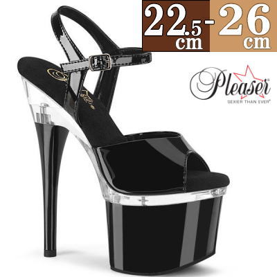 Pleaser プリーザー 厚底 サンダル ブラック クリア エナメル ストラップ ポールダンス ピンヒール プラットフォーム ダンス ダンサー コンテスト 用 シューズ 輸入 海外 ブランド ドレス ステージ 衣装 女装 レディース 靴 派手 人気 大きい サイズ 驚きの値段