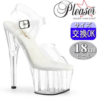 【おまけ付き】 Pleaser | 18cmヒール|21.5cm～30cm| プリーザー 厚底ストラップ サンダル クリア 約18センチヒール ハイヒール ピンヒール ヒール サンダル クリアヒール ステージ ダンス ポールダンス レディース 靴 公式 ADORE-708VL ADO708VL/C/M zx
