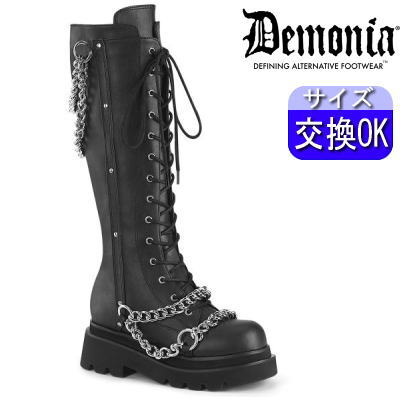 【おまけ付き】 DEMONIA |厚底6.3cm|22.5cm～28cm| デモニア 厚底ロングトブーツ 黒 ブラック 合皮 人気 パンク ロック ゴシック ゴス ゴスロリ レディース 靴 ごつい V系 サイバー 軍靴 公式 RENEGADE-215 REGD215/BVL zx