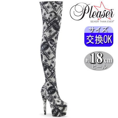 Pleaser | 18cmヒール|21.5cm～30cm|プリーザー ブーツ ニーハイ サイハイ ロングブーツ ＄プリント ピンヒール ポールダンス ダンサー ヒール レディース 靴 公式 ADORE-3000DP ADO3000DP/W-BFA/M zx｜SHOP LaLa