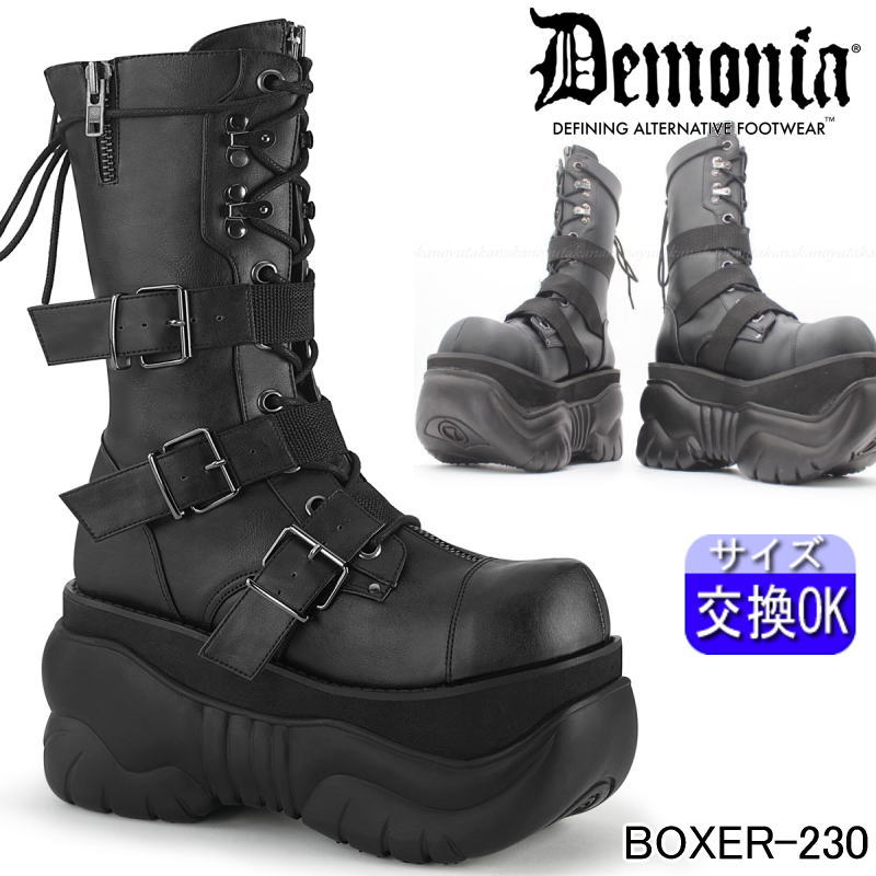 DEMONI A BOXER-230|厚底10cm|22cm～30cm| デモニア 厚底ブーツ 黒 超厚底ミドルブーツ コンバットブーツ ミリタリーブーツ ワークブーツ 靴 パンク ロック ゴシック メンズ シューズ 盛れる ごつい V系 韓国系 レディース 即納 公式 BOX230/BVL｜SHOP LaLa 21,599円
