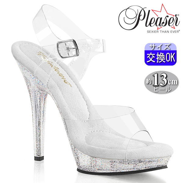 Pleaser | 12.7cmヒール|21.5cm~28cm| プリーザー クリアヒール サンダル グリッター 約12cm~13cm(5inch) ヒール クリアー ストラップ ピンヒール ベストボディ ミスコン コンテスト 用 レディース 靴 公式 正規店 LIP-108MG LIP108MG/C/M zx|SHOP LaLa