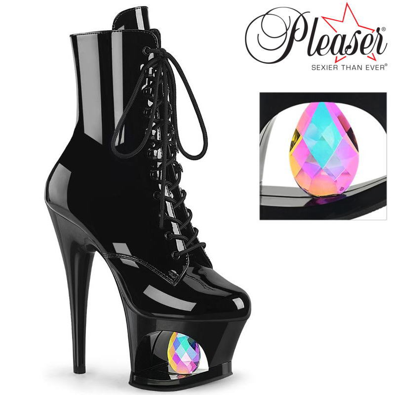 【おまけ付き】 Pleaser | 18cmヒール|21.5cm～27cm| プリーザー 厚底ショートブーツ ブラック 7インチ/7inch 18センチ ヒール アーモンドトゥ ハイヒール ピンヒール ヒール ポールダンス 用 レディース 超厚底靴 公式 MOON-1020DIA MOON1020DIA/B/M zx