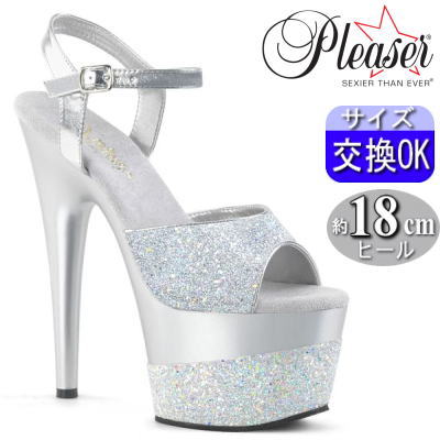 プリーザー ヒール Pleaser 18cmヒール 18センチヒール 超厚底 前厚 美脚 オープントゥ 厚底サンダル 歩きやすい ステージ パーティー キャバ ドレス 用 ポールダンス ヒール シューズ ポールダンサー 衣装 キラキラ グリッター ラメ シルバー 銀 ADO709-2G｜SHOP LaLa 10,729円
