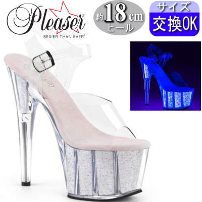 【おまけ付き】 Pleaser | 18cmヒール|21.5cm～27cm| プリーザー 厚底サンダル 約18センチヒール クリア/ピンク クリア ストラップ ハイヒール ピンヒール ポールダンス ヒール ダンス 用 キャバ セクシー レディース 公式 ADORE-708UVG ADO708UVG/C/NOPG zx