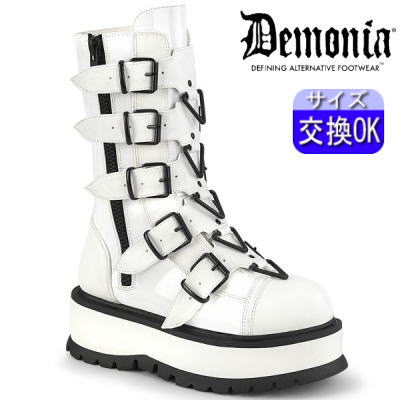 【おまけ付き】 DEMONIA |厚底5cm|22.5cm～28cm| デモニア 厚底ブーツ 白 ホワイト 人気 パンク ロック ロリータ ゴシック ゴス ゴスロリ レディース 靴 ごつい V系 サイバー 公式 SLACKER-160 SLK160/W zx