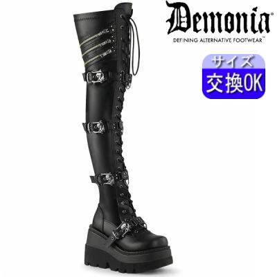 DEMONIA |厚底11.4cm|21.5cm~28cm| デモニア 厚底ブーツ 黒 ブラック ロングブーツ ニーハイ サイハイ パンク ロック ロリータ ロリ レディース シューズ 靴 ごつい V系 公式 SHAKER-420 SHA420/BVL zx|SHOP LaLa