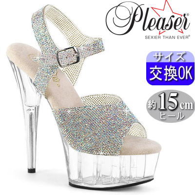 Pleaser | 15cmヒール|21.5cm~27cm| プリーザー 厚底ストラップサンダル シルバー/クリア 約15cm/センチ サンダル ラインストーン付き ピンヒール ダンス キャバ 用 レディース 靴 公式 DELIGHT-608 DEL608N-RS/SRS-TPU/C zx|SHOP LaLa