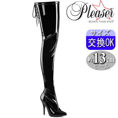 【おまけ付き】 Pleaser | 12.7cmヒール|22.5cm～30cm| プリーザー エナメル スーパーロングブーツ 厚底ピンヒール ブラック 黒 編み上げ レースアップ ニーハイブーツ サイハイブーツ クロッチブーツ ピンヒール レディース シューズ 靴 ヒール 公式 　SED4000SLT/B zx 14,419円