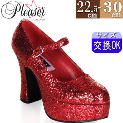 Pleaser | 10cmヒール|22.5cm～30cm| プリーザー 厚底パンプス 赤 レッド ドレス太ヒール ストラップ ロリータ ファッション コーデ レディース チャンキーヒール 太い ヒール 靴 公式 MARYJANE-50G MAR50G/R zx｜SHOP LaLa
