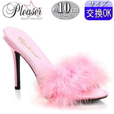 Pleaser | 10cmヒール|21.5cm~30cm| プリーザー ミュールサンダル ピンク ファー付き オープントゥ ピンヒール モコモコ 薄底 キャバ レディース 靴 大きい サイズ 女装 公式 CLASSIQUE-01F CLAS01F/BPPU-F zx|SHOP LaLa