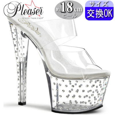 Pleaser | 18cmヒール|21.5cm～27cm| プリーザー 厚底ミュールサンダル ラインストーン付き クリアー ピンヒール ステージ 衣装 衣裳 女装 イベント キャバ レディース ドレス 靴 公式 STARDUST-702 STDUS702/C/M zx｜SHOP LaLa