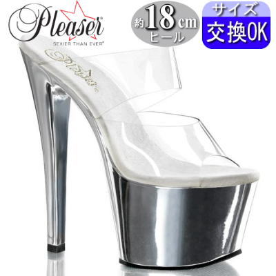 Pleaser | 18cmヒール|21.5cm~30cm| プリーザー 厚底ミュール サンダル クリア/シルバー ピンヒール セクシー キャバ レディース 靴 大きい サイズ 女装 用 公式 SKY-302 SKY302/C/SCH zx|SHOP LaLa
