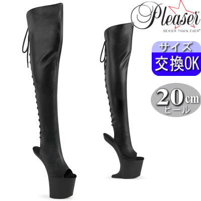 【おまけ付き】 Pleaser | 20cmヒール|22.5cm～30cm| プリーザー ロングブーツ 厚底約20センチヒール 黒 ブラック サイハイブーツ ニーハイブーツ ミニウェッジソール レースアップ 編み上げ 女王様 ヒールレス レディース シューズ 靴 公式 CRAZE-3019 CRAZE3019/BPU zx