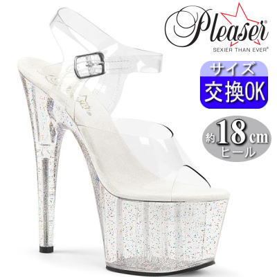 【おまけ付き】 Pleaser | 18cmヒール|21.5cm～28cm| リーザー 厚底サンダル 約18センチヒール クリア ヒール クリアサンダル ストラップ ハイヒール ピンヒール ポールダンス ヒール ダンス 用 キャバ セクシー レディース 靴 公式 ADORE-708MG ADO708MG/C/M zx