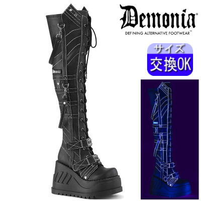 DEMONIA |厚底12cm|22.5cm～27cm| デモニア 取寄せ 厚底ブーツ ニーハイブーツ サイハイブーツ ブラック 黒 パンク ロック ロリ レディース シューズ ファッション シューズ 靴 ゴツめ V系 レディース シューズ メンズ 公式 STOMP-310 STO310/BVL zx｜SHOP LaLa