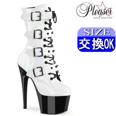 【おまけ付き】 Pleaser | 18cmヒール|21.5cm～28cm| プリーザー 厚底ブーツ ホワイト 約18センチヒール 編み上げ バックル ハイヒール ピンヒール ポールダンス ヒール ダンス 用 レディース 靴 大きいサイズ 公式 ADORE-1046TT ADO1046TT/WHG/B zx