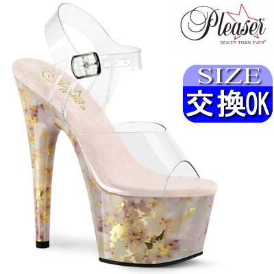 プリーザー ヒール Pleaser 18cmヒール 厚底 前厚 サンダル コンテスト ポールダンス アンクルストラップ付き クリア マーブル 大理石柄 ピンヒール ミスコン ステージ キャバ ドレス用 衣装 ベージュ 公式 正規品 ADO708MB/C/BH-G 【即納】|SHOP LaLa