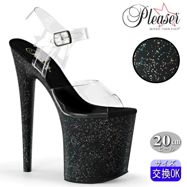 【おまけ付き】 Pleaser | 20cmヒール|21.5cm～28cm| プリーザー ポールダンス用ヒール フラミンゴ 厚底サンダル クリア 透明 20センチ ヒール ストラップ ハイヒール ピンヒール レディース 靴 衣装 衣裳 公式 FLAM808MG/C/B 即納 zx
