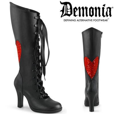 【おまけ付き】 DEMONIA |9.5cmヒール|22.5cm～28cm| デモニア ロングブーツ 黒 ブラック 人気 パンク ロック ロリータ ゴシック ゴス ゴスロリ レディース 靴 ごつい V系 サイバー 公式 GLAMROCK-243 GLAM243/BVL-RSA zx