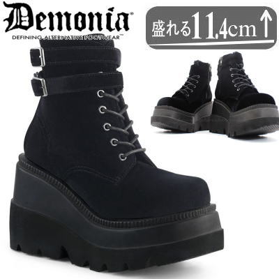 楽天市場】Demonia デモニア 厚底 ブーツ 黒 超厚底 ショートブーツ