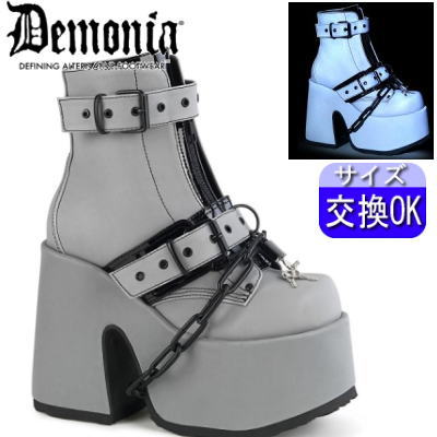 【おまけ付き】 DEMONIA |12.7cmヒール|22.5cm～28cm| デモニア 厚底ブーツ グレー ショートブーツ スニーカー レディース 靴 人気 パンク ロック ロリータ ゴシック ゴス ゴスロリ ごつい V系 サイバー 量産型 地雷系 公式 CAMEL-205 CAM205/GYREFL zx
