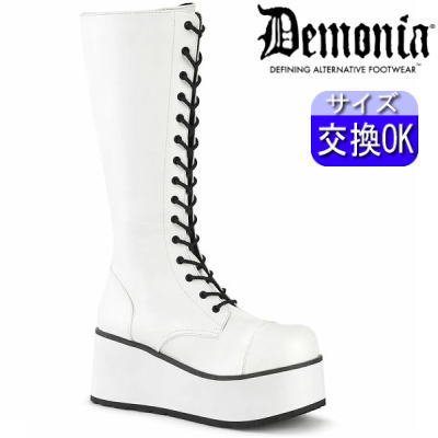 【おまけ付き】 DEMONIA |厚底8.3cm|22.5cm～30cm| デモニア 厚底ブーツ 白 ブーツ 8センチ ヒール ユニセックス 人気 パンク ロック ロリータ ゴシック ゴス ゴスロリ レディース 靴 ごつい V系 サイバー 韓国系ファッション メンズ 男 履ける 公式 TRA502/WVL zx