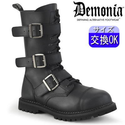 【おまけ付き】 DEMONIA |厚底--cm|22.5cm～30cm| デモニア ミドルブーツ 黒 エンジニアブーツ コンバットブーツ ミリタリーブーツ ワークブーツ ユニセックス パンク ロック ゴシック ゴス レディース シューズ 靴 ごつい V系 韓国系 メンズ 公式 RIOT-12 RIOT12BK/BVL zx