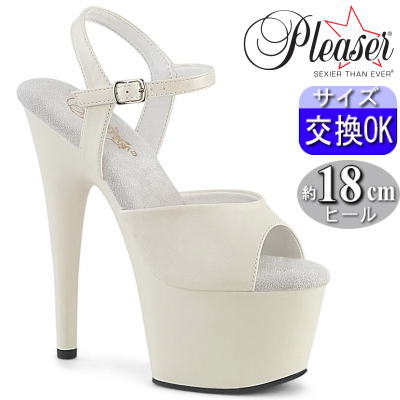 プリーザー ヒール 厚底 ヒールサンダル 7インチ/7inch 18cmヒール 合皮 つや消し 白 アンクルストラップ ピンヒール レディース ポールダンス ダンサー ヒール 靴 プリーザー ヒール Pleaser 公式 ADORE-709 ADO709/OWPU/M 【オフホワイト】｜SHOP LaLa