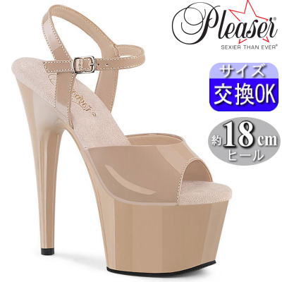 プリーザー ヒール Pleaser 18cmヒール 18センチ 超厚底 前厚 美脚 オープントゥ ベージュ 厚底サンダル ステージ パーティー キャバ ドレス 用 ポールダンス ヒール シューズ ポールダンサー 衣装 アンクルストラップ付き ADORE-709 ADO709/ND/M 【ヌード】｜SHOP LaLa 10,294円