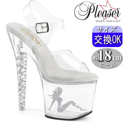 Pleaser | 18cmヒール|21.5cm~27cm| プリーザー 厚底ヒールサンダル クリアー 7インチ/7inch ラインストーン付き ビジュー クリアサンダル アンクルストラップ ピンヒール レディース 靴 公式 UNICORN-708TGRS UNI708TGRS/C/M zx|SHOP LaLa