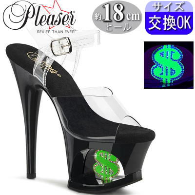 【おまけ付き】 Pleaser | 18cmヒール|21.5cm~26cm| プリーザー 厚底ヒールサンダル ブラック 7インチ/7inch 18センチ ヒール アンクルストラップ ピンヒール レディース ポールダンス ヒール 靴 公式 MOON-708USD MOON708USD/C/B-NGN zx