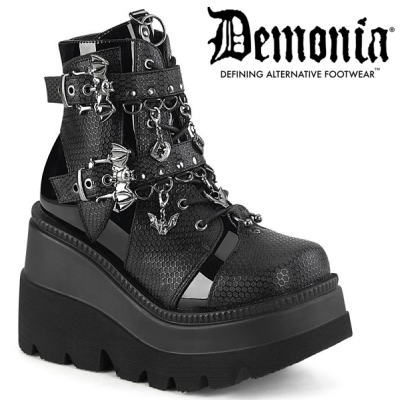 最高 Demonia デモニア 厚底 ブーツ 黒 ブラック ショートブーツ 人気