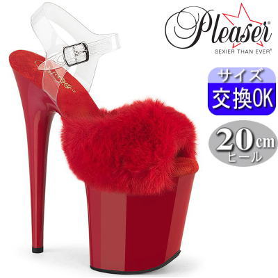 プリーザー 厚底ヒールサンダル 8インチ/8inch 約20cmヒール 赤 レッド ファー フラミンゴ ストラップ サンダル ハイヒール ピンヒール ヒール ポールダンス ダンサー レディース 靴 衣装 公式 FLAMINGO-808FUR FLAM808FUR/R/M 【レッド】｜SHOP LaLa