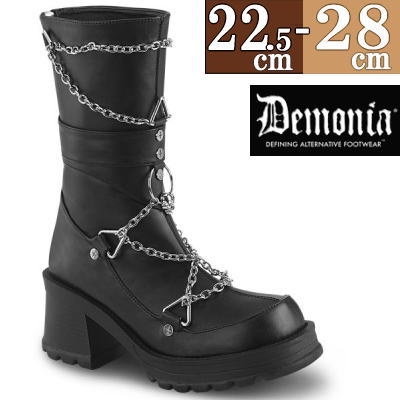 【おまけ付き】 DEMONIA |7cmヒール|22.5cm～28cm| デモニア ブーツ 黒 ミドルブーツ コンバットブーツ ミリタリーブーツ ワークブーツ パンク ロック ロリータ ゴシック ゴス ゴスロリ レディース 靴 ごつい V系 サイバー 公式 BRATTY-120 BRATTY120/BVL zx