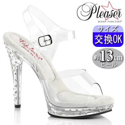 【おまけ付き】 Pleaser | 12.7cmヒール|21.5cm～27cm| プリーザー 厚底ストラップ サンダル 5インチ ヒール クリアー 透明 ラインストーン付き ハイヒール ピンヒール クリア ヒール キャバ セクシー レディース 靴 大きい サイズ 公式 GLORY-508SDT GLORY508SDT/C/M zx
