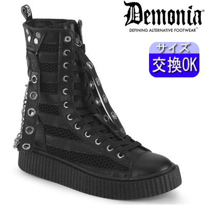 【おまけ付き】 DEMONIA |厚底3.8m|22.5cm～30cm| デモニア ブーツ 黒 合皮 メンズ レディース ユニセックス 人気 パンク ロック ゴシック ゴス ゴスロリ レディース 靴 ごつい V系 サイバー 公式 SNEEKER-325 SNK325/BVL-FN zx