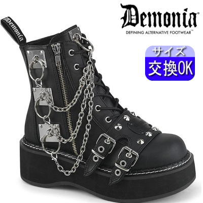 【おまけ付き】 DEMONIA |厚底5m|22.5cm～28cm| デモニア 厚底ハイカットスニーカー ブーツスタイル ブラック 黒 厚底パンク ロック ゴス ゴスロリ レディース 靴 ごつい ゴツめ V系 サイバー 原宿系 韓国系 レディース メンズ 公式 EMILY-57 EMI57/BVL zx