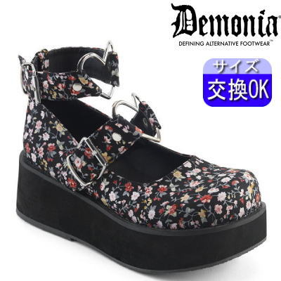 DEMONIA |厚底5.7cm|22.5cm～28cm| デモニア ラバーソール ローファー 花柄 おでこ靴 レディース シューズ 靴 パンク ロック ロリータ ロリ ごつい V系 量産型 地雷系 公式 SPRITE-02 SPR02/FLFA zx｜SHOP LaLa