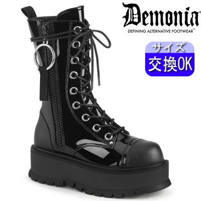 【おまけ付き】 DEMONIA |厚底5cm|22.5cm～28cm| デモニア 厚底ブーツ 黒 ミドルブーツ ハーフブーツ コンバットブーツ ミリタリーブーツ ワークブーツ 5センチ ヒール レディース シューズ 靴 パンク ロック ゴシック ゴス ごつい V系 量産型 地雷系 公式 SLK220/BPT-VL zx