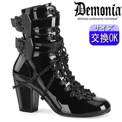 DEMONIA |7.6cmヒール|22.5cm~28cm| デモニア ブーツ 黒 ショートブーツ スニーカー 靴 派手 太ヒール レディース シューズ 靴 パンク ロック ロリータ ロリ ごつい V系 量産型 地雷系 公式 VIVIKA-128 VIK128/B zx|SHOP LaLa