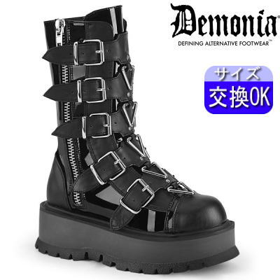 【おまけ付き】 DEMONIA |厚底5cm|22.5cm～28cm| デモニア 厚底ブーツ 黒 ミドルブーツ ハーフブーツ コンバットブーツ ミリタリーブーツ ワークブーツ おしゃれ 5センチ ヒール 人パンク ロック ゴス レディース 靴 ごつい V系 韓国系　メンズ 公式SLK160/BPT-VL zx